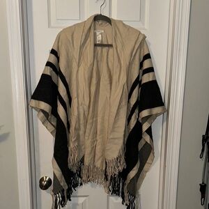 Maurices Tan and Black Striped Poncho Sweater